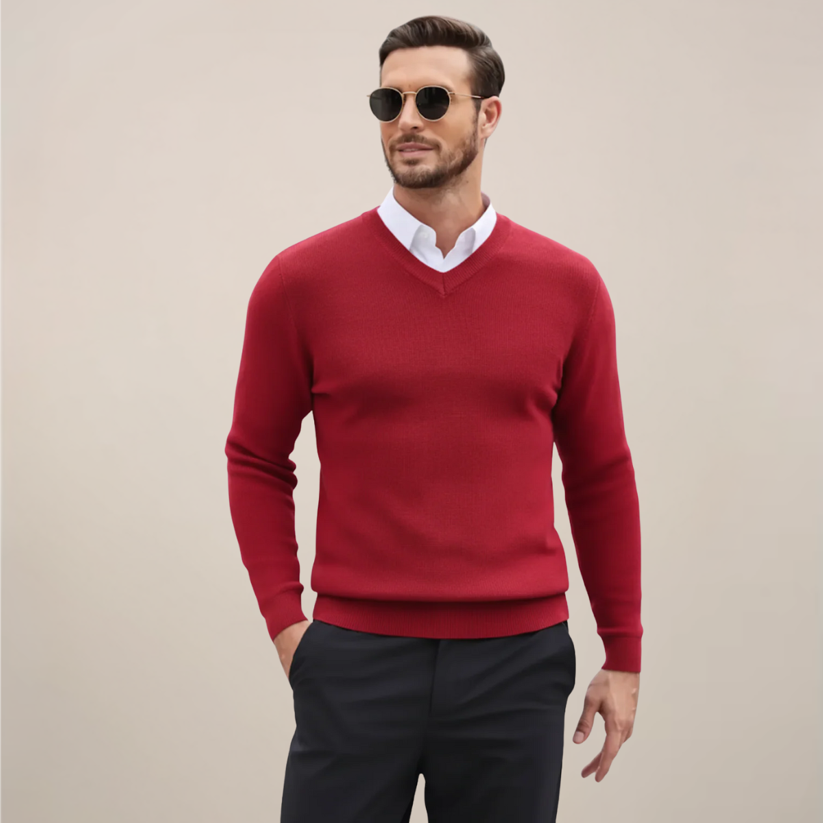 Pull en Tricot V-Cou Classique pour Hommes pour l'Automne & l'Hiver