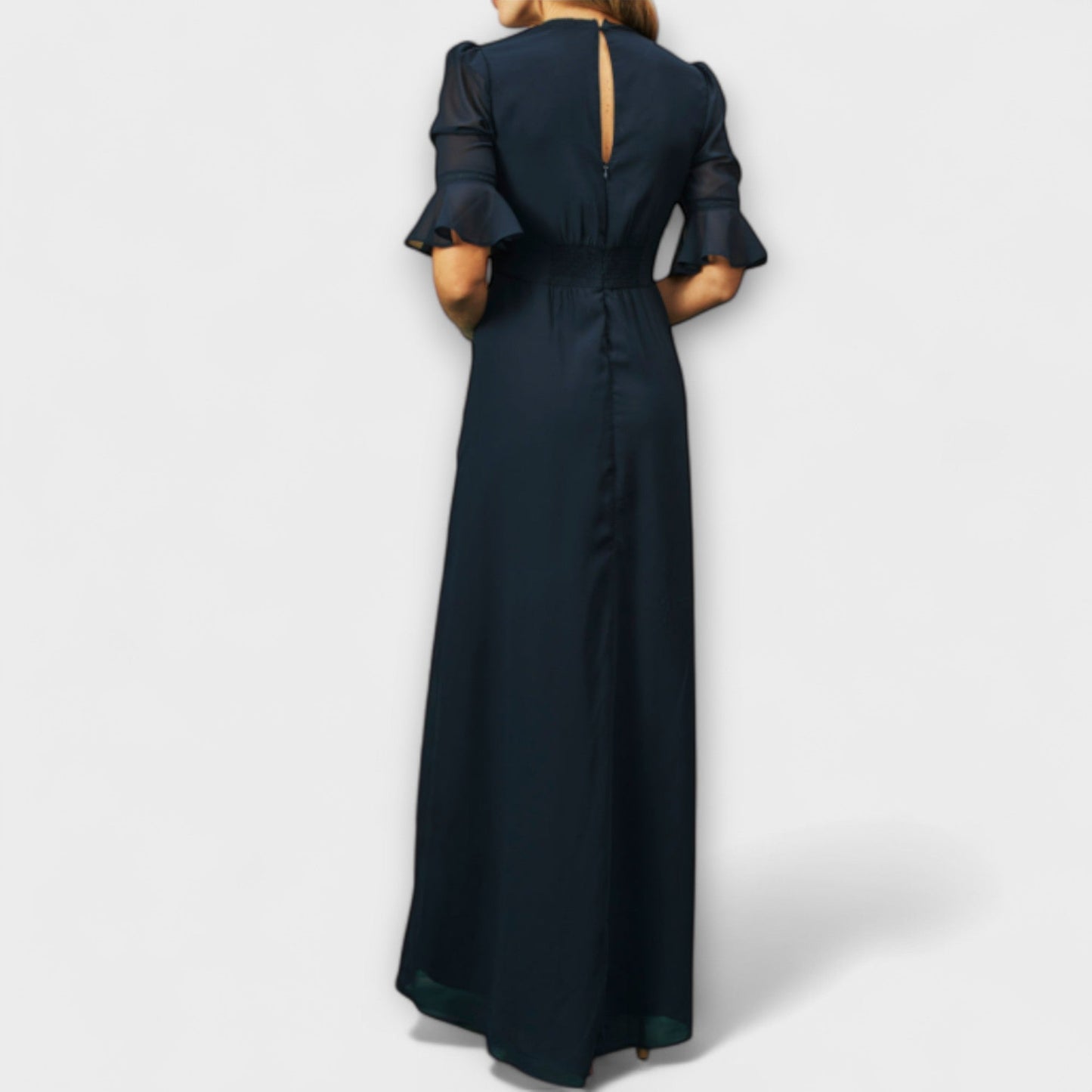 Beatrice - Robe brodée florale bleu marine pour occasions spéciales