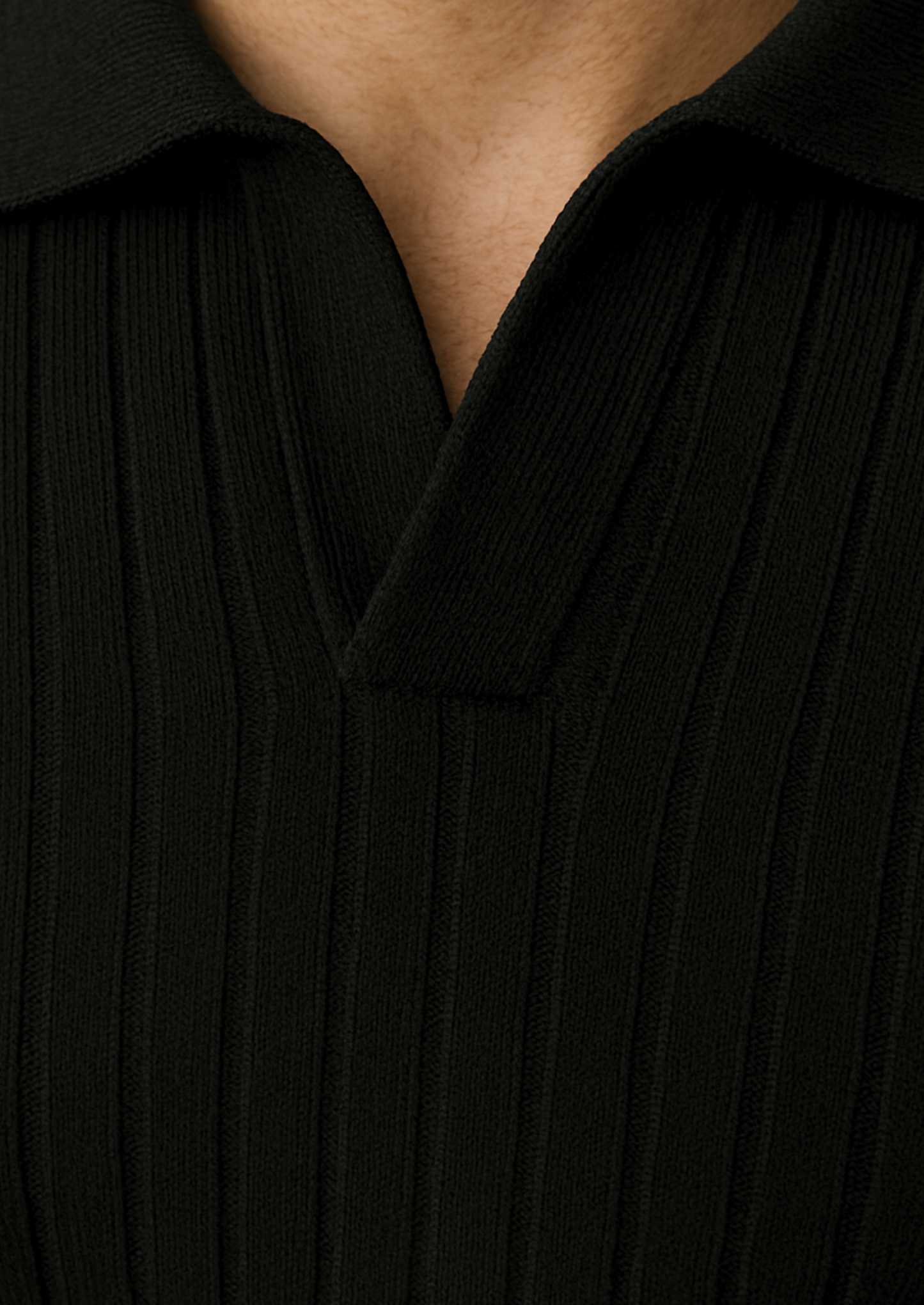 Pull Polo Noir en Maille Côtelée pour Tenue Smart Casual