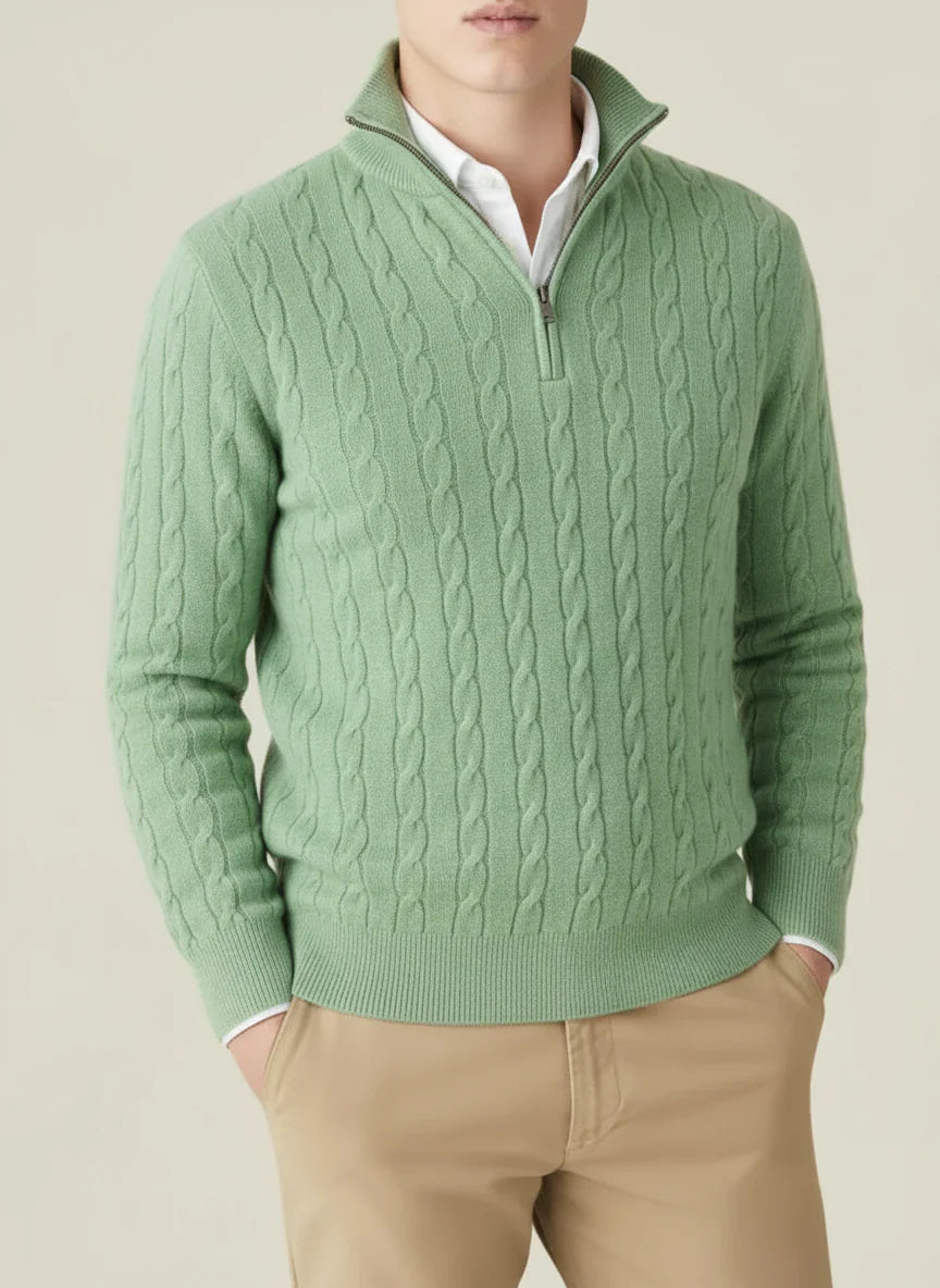 Pull à Col Zippé pour Homme en Tricot Câble - Col Montant Élégant pour Toutes les Occasions