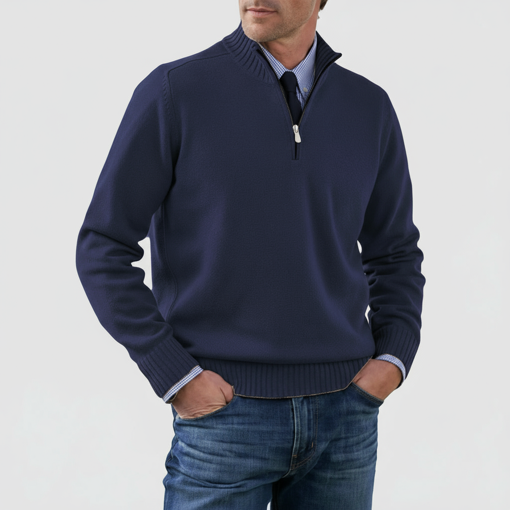 Pull à col montant zippé pour homme – Bordure côtelée pour un superposition élégante