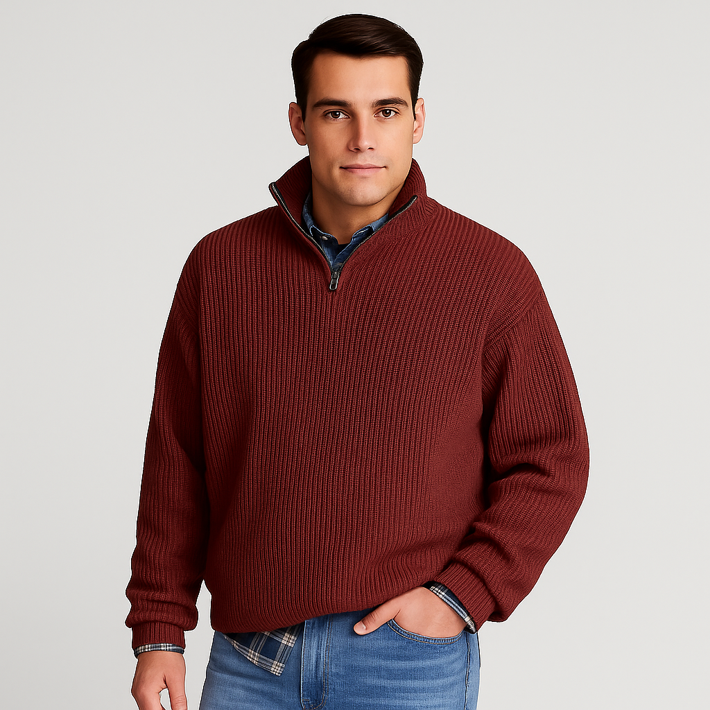 Pull pour homme à col montant et zip demi