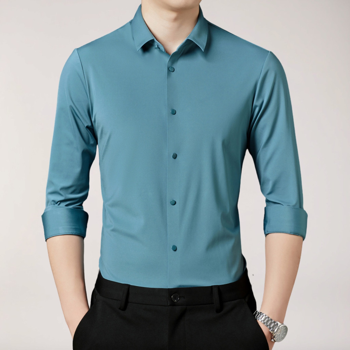 Chemise à Boutons Stretch pour Hommes – Coupe Slim à Manches Longues pour le Travail et les Événements Sociaux
