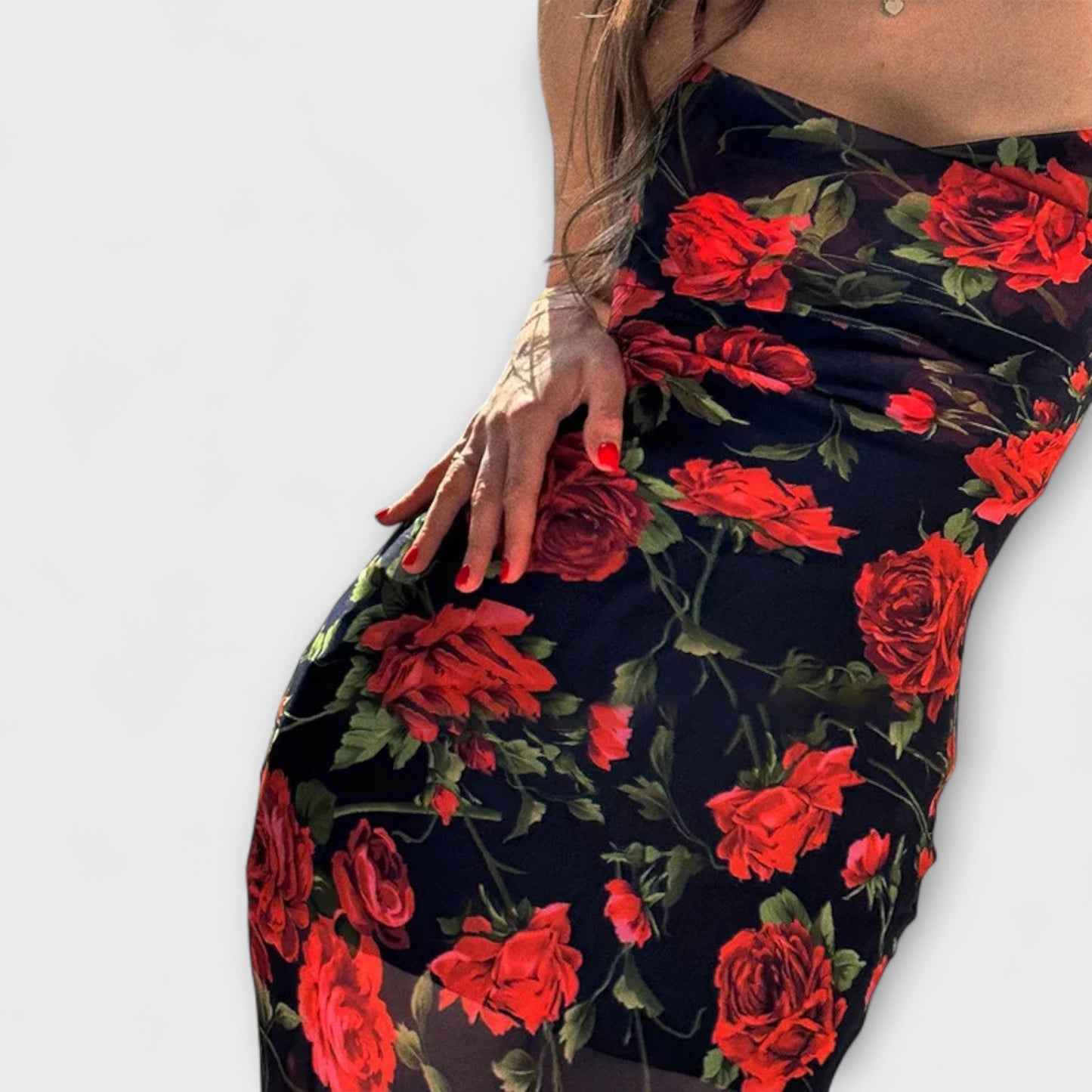 Robe à Bretelles Spaghetti à Imprimé Floral pour les Fêtes