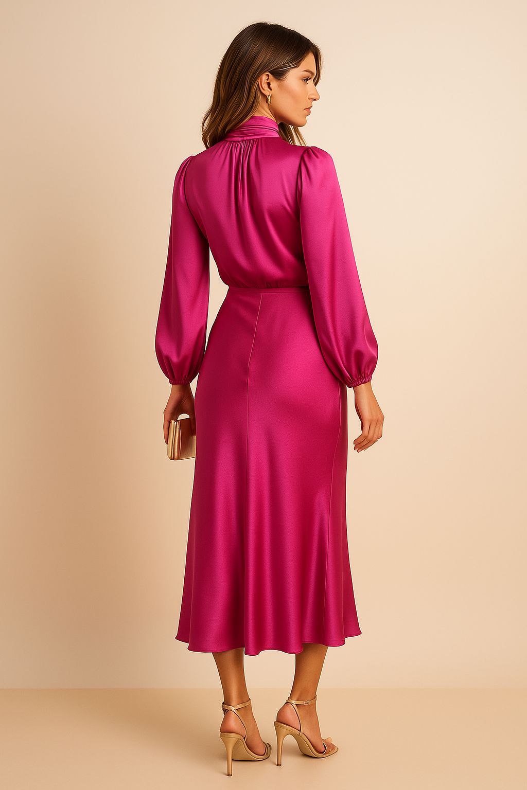 Robe Midi Chic à Col Montant pour Occasions Élégantes