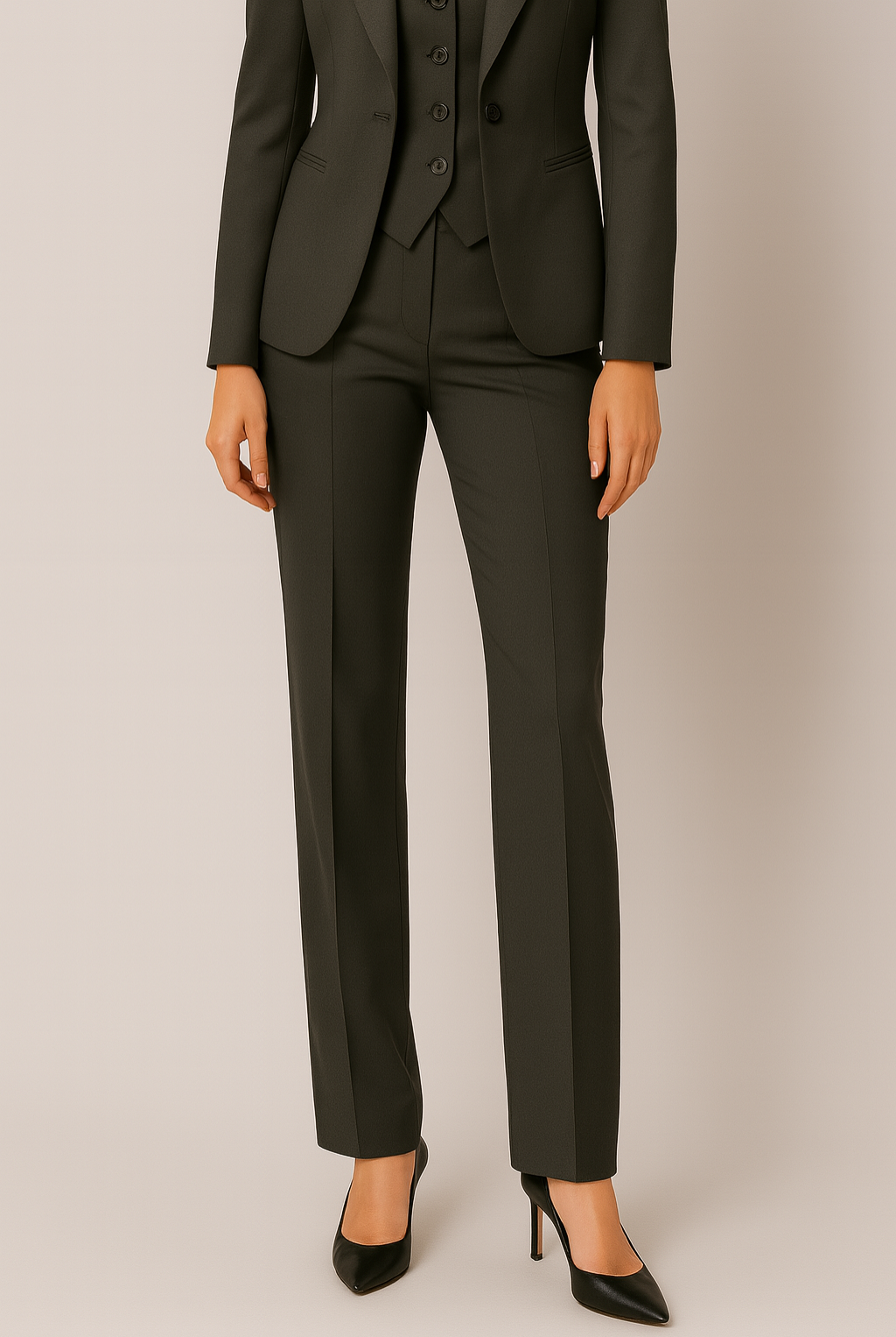 Ensemble de Costume Trois Pièces Noir Chic pour Femmes – Blazer Sophistiqué, Gilet, Pantalon pour le Travail ou les Événements
