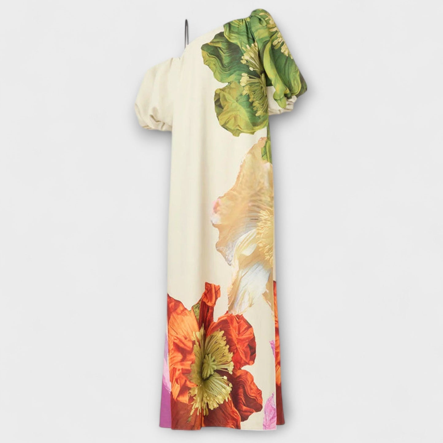 Robe Maxi Florale avec Encolure Asymétrique pour Occasions Spéciales