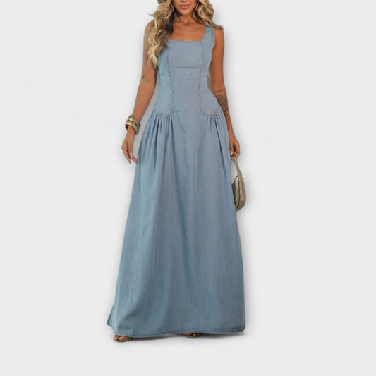 Robe sans manches en denim bleu pour occasions chics