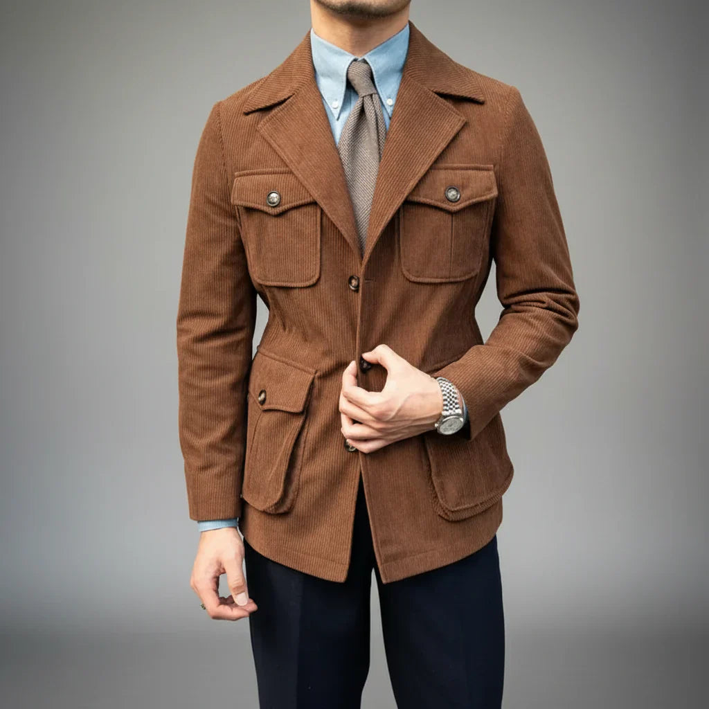 Blazer en Herringbone pour Hommes avec Accents Dorés