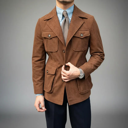 Blazer en Herringbone pour Hommes avec Accents Dorés