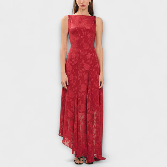 Opale - Robe Maxi Jacquard Chic Sans Dos pour Événements