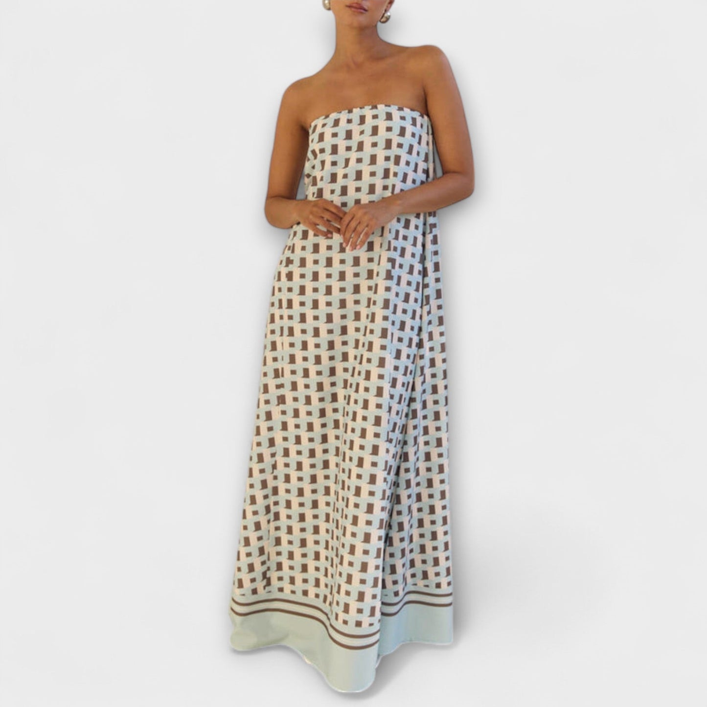 Robe Maxi Géométrique Off-Shoulder pour Occasions Spéciales