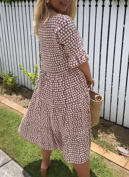 Robe Midi à Manches Courtes Zora Sable pour Toutes les Occasions