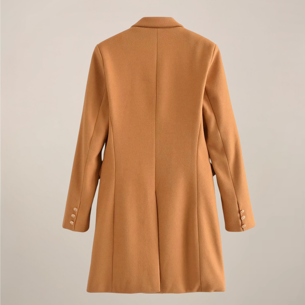 Manteau Peacoat Camel Élégant avec Accents de Boutons Dorés pour Sorties Chic