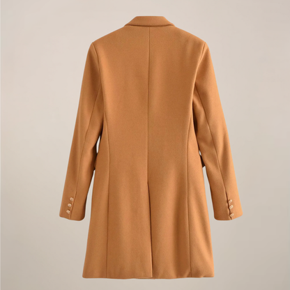 Manteau Peacoat Camel Élégant avec Accents de Boutons Dorés pour Sorties Chic