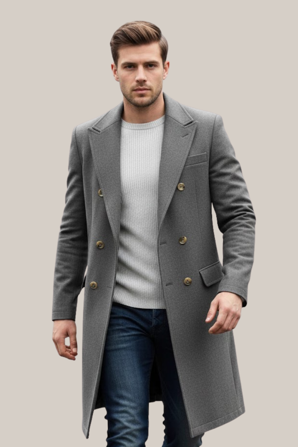 Manteau Long Croisé pour Homme – Élégance Chic pour Occasions Formelles & Décontractées