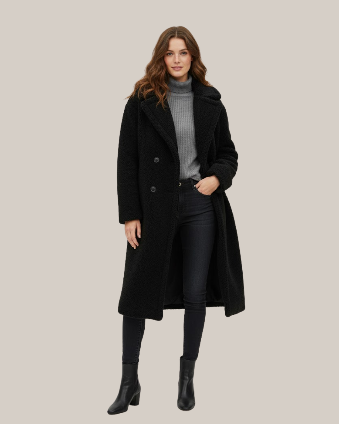 Manteau Long en Teddy pour Femmes - Vêtements d'Hiver Confortables avec Col Chic