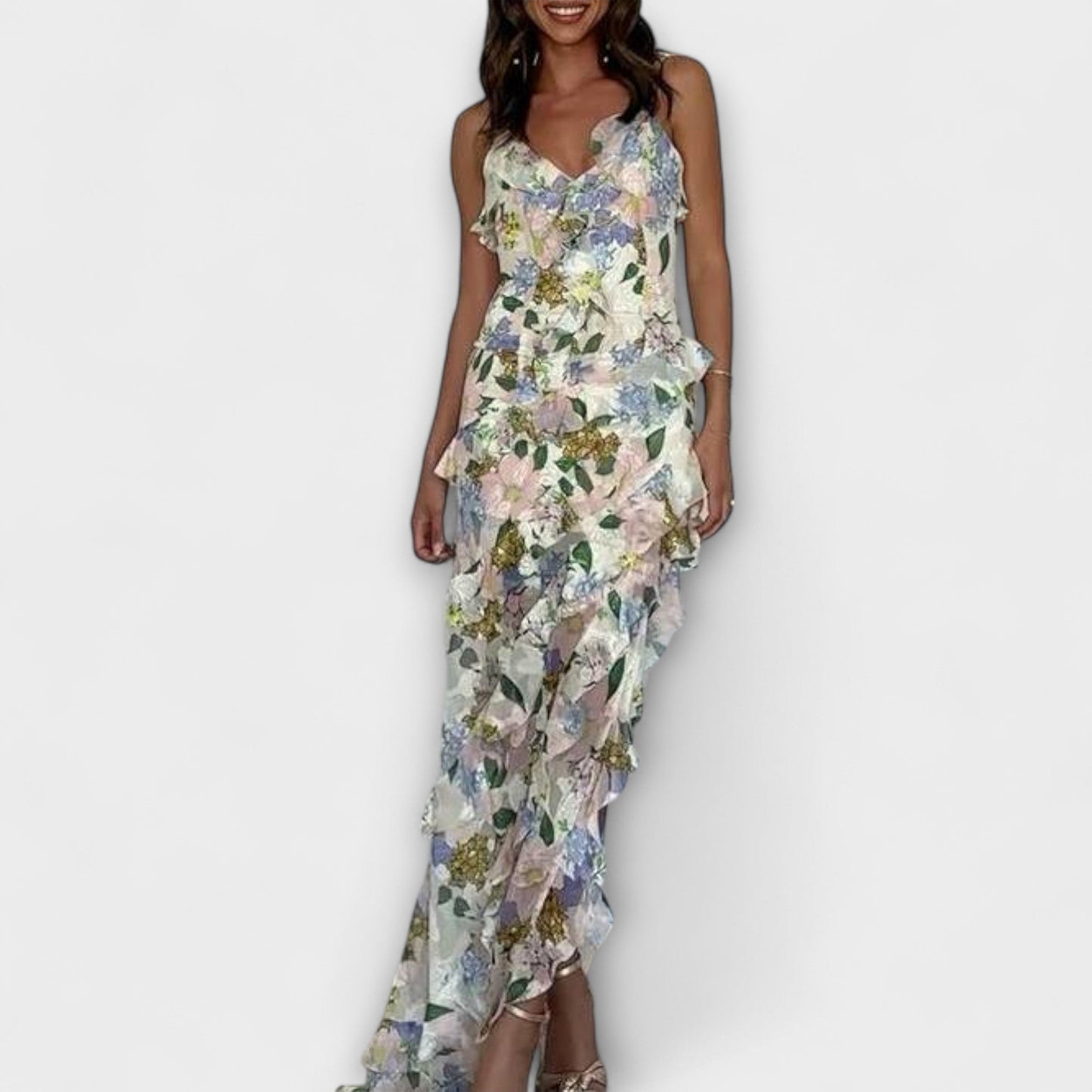 Robe Chic à Volants avec Imprimé de Bretelles pour Toutes Occasions