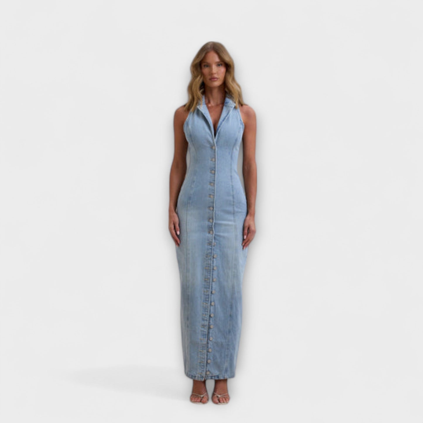 Robe Maxi en Denim Lavage Moyen Chic pour Toutes les Occasions