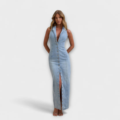 Robe Maxi en Denim Lavage Moyen Chic pour Toutes les Occasions