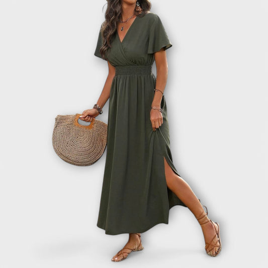 Heather - Robe Longue à Col V Boho pour Chaque Occasion
