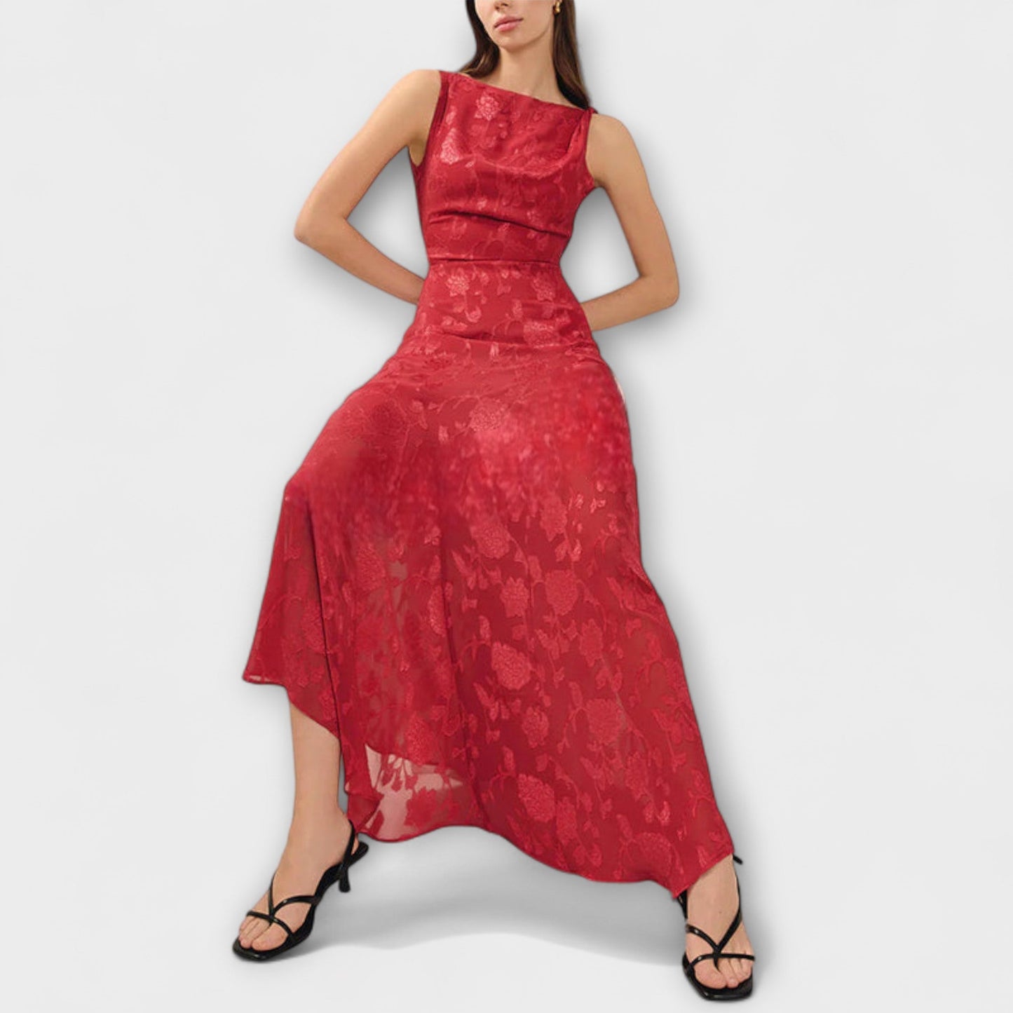 Opale - Robe Maxi Jacquard Chic Sans Dos pour Événements
