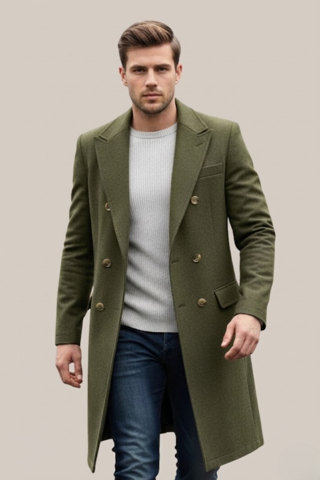 Manteau Long Croisé pour Homme – Élégance Chic pour Occasions Formelles & Décontractées