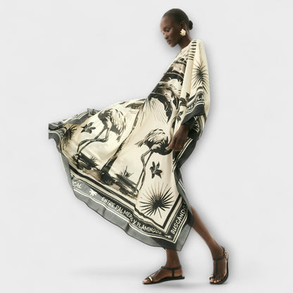 Melissa - Robe Maxi Kaftan Imprimé Flamant Rose Éclatant pour Plage