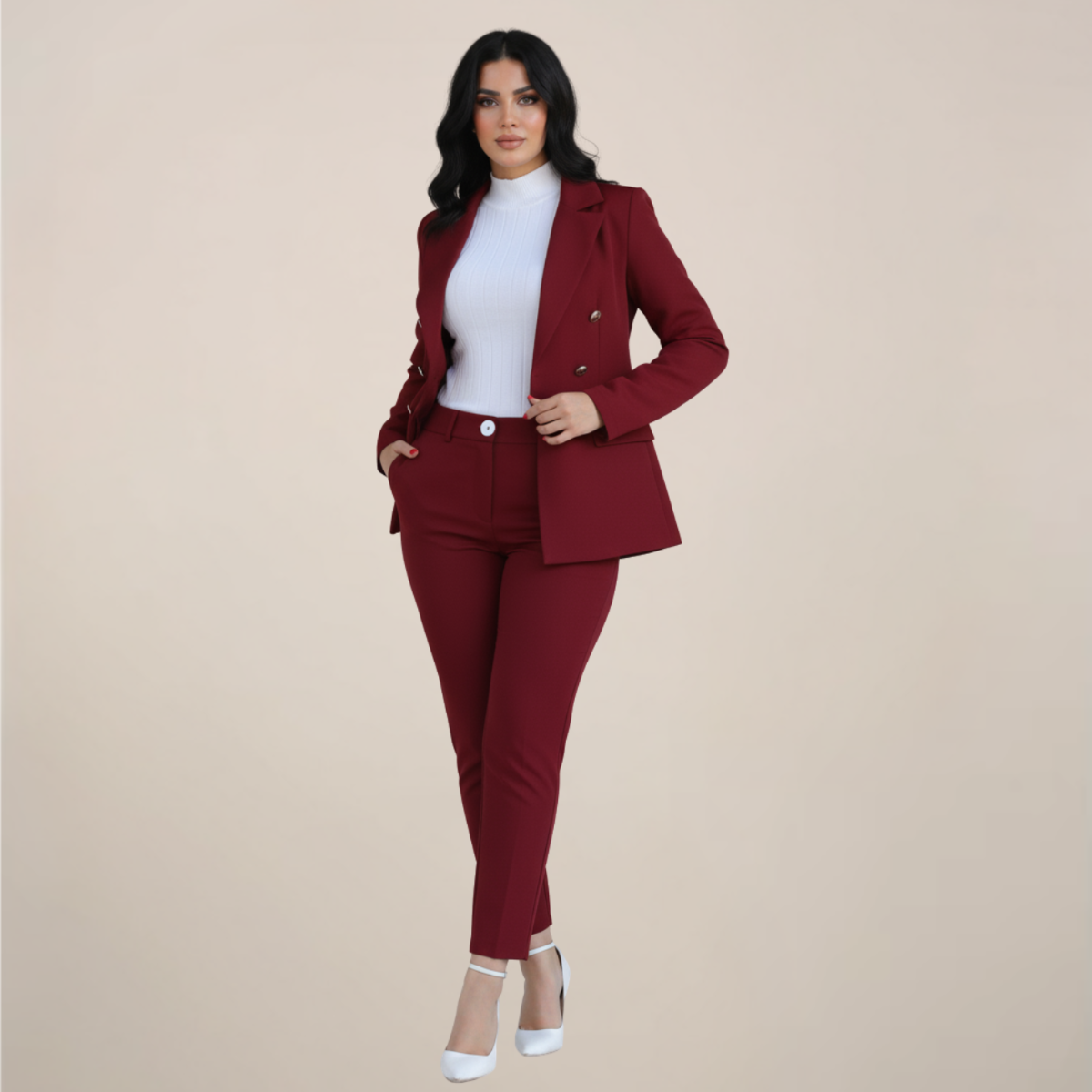 Blazer Chic pour Femme et Ensemble de Pantalon Slim pour Toutes Occasions