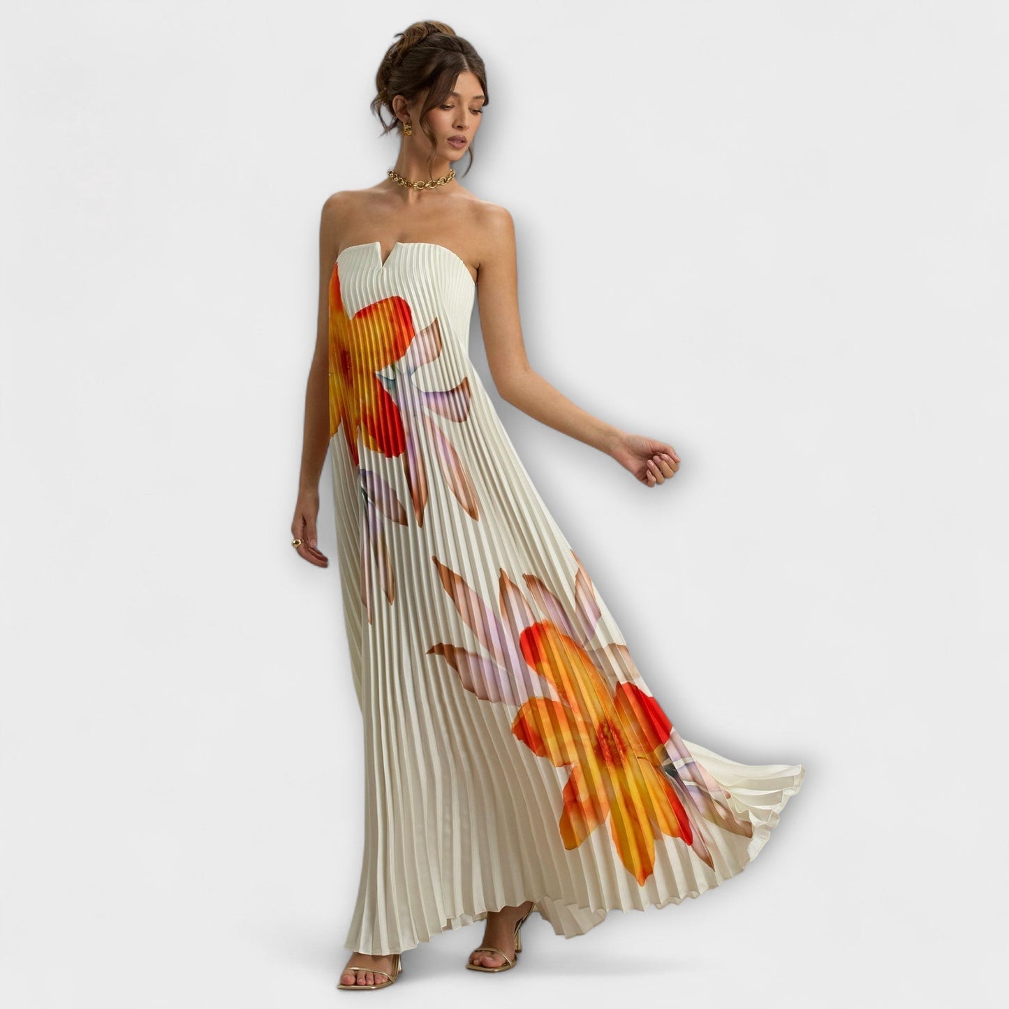 Robe Maxi Florale Orange Michelle pour Occasions Spéciales