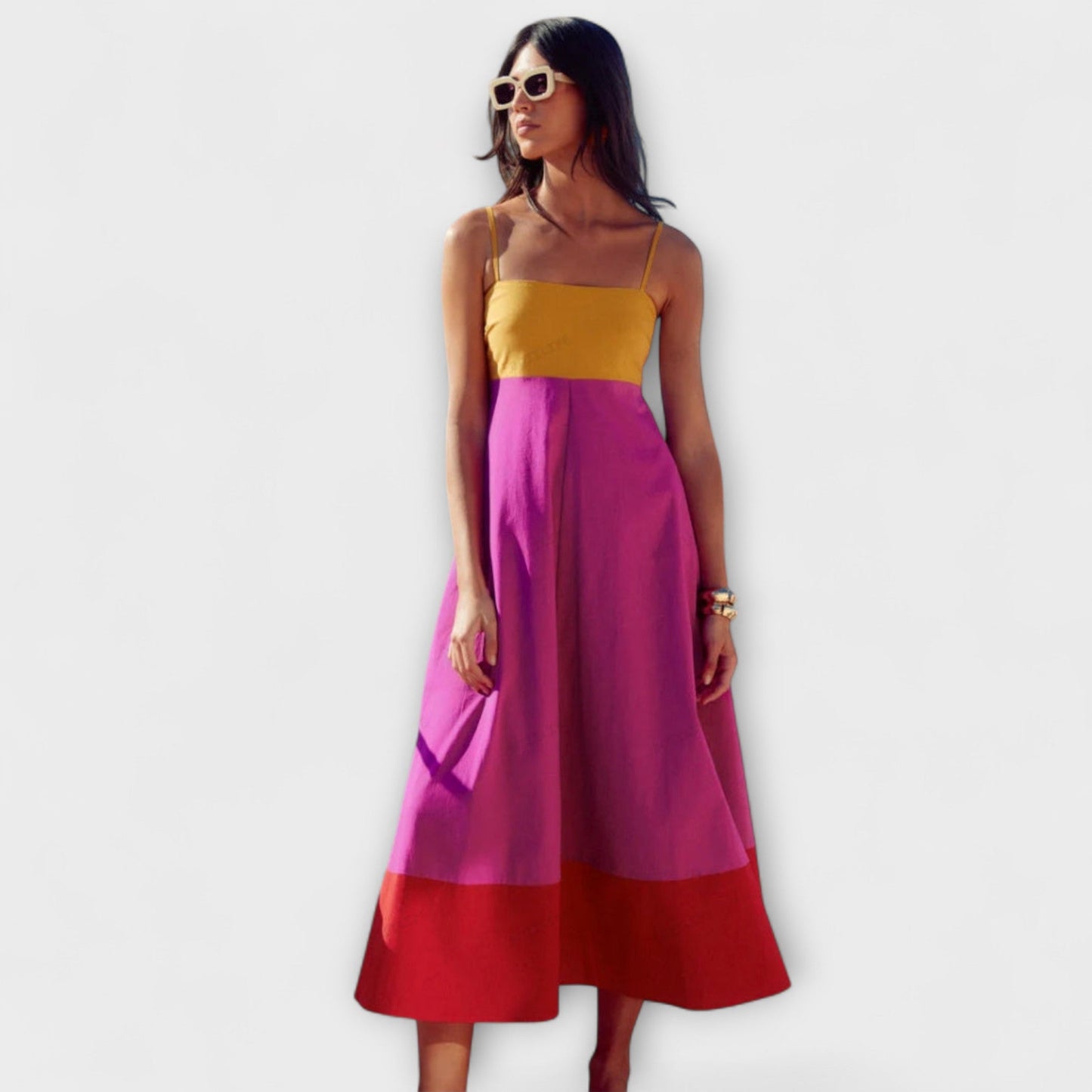 Robe Spaghetti à Blocs de Couleurs Chic pour Toutes Occasions