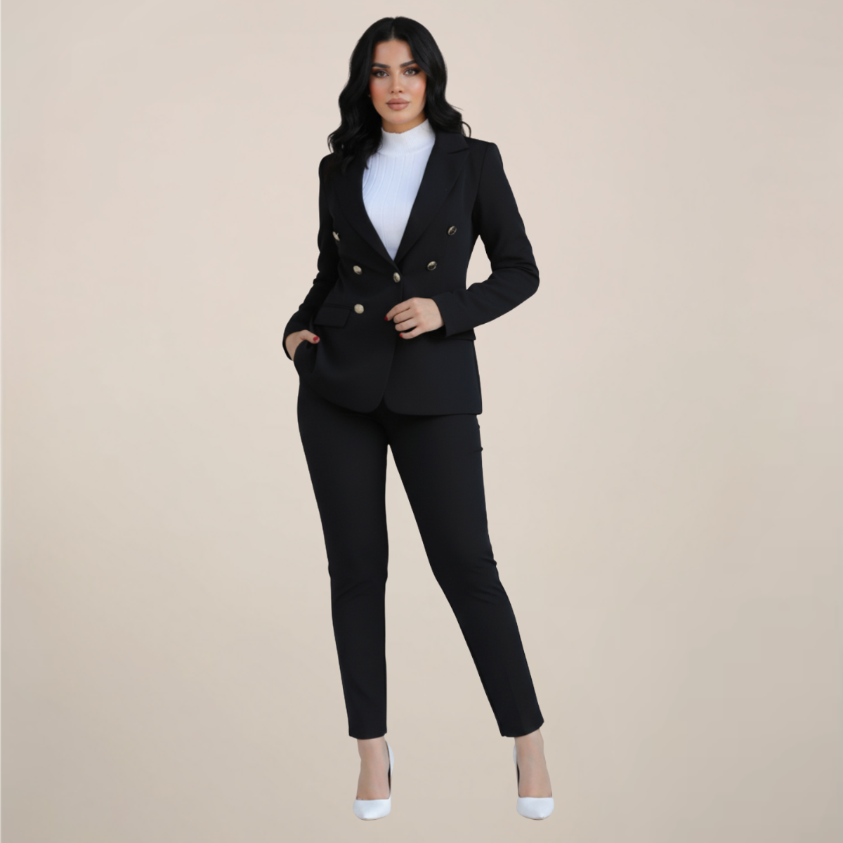 Blazer Chic pour Femme et Ensemble de Pantalon Slim pour Toutes Occasions