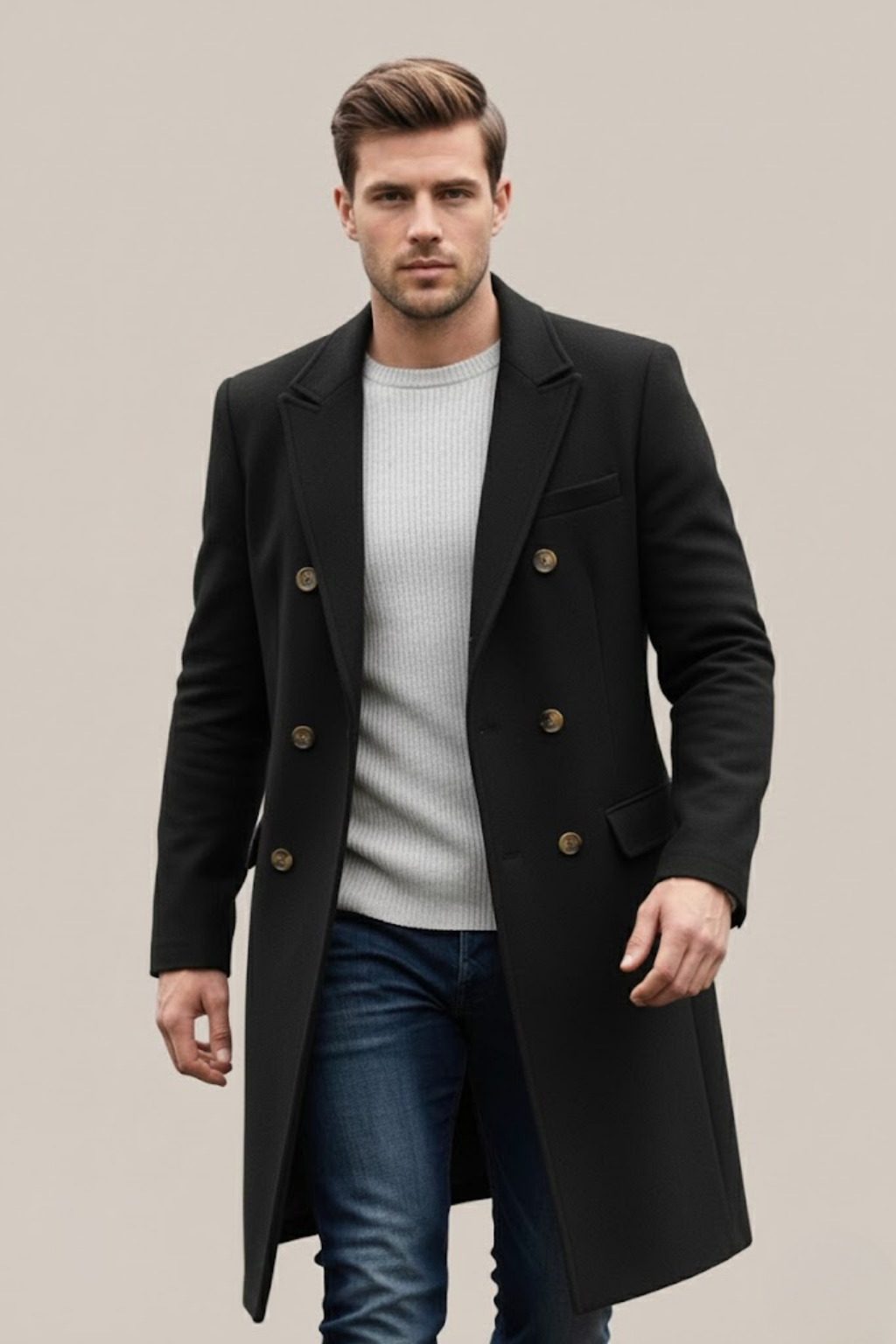 Manteau Long Croisé pour Homme – Élégance Chic pour Occasions Formelles & Décontractées
