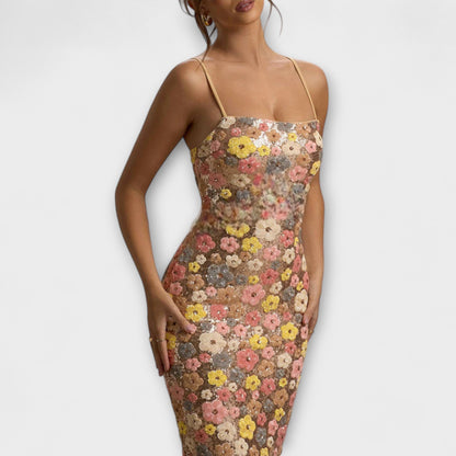 Robe Maxi à Sequins Florale Style Années 80 pour Occasions Spéciales