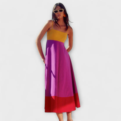 Robe Spaghetti à Blocs de Couleurs Chic pour Toutes Occasions