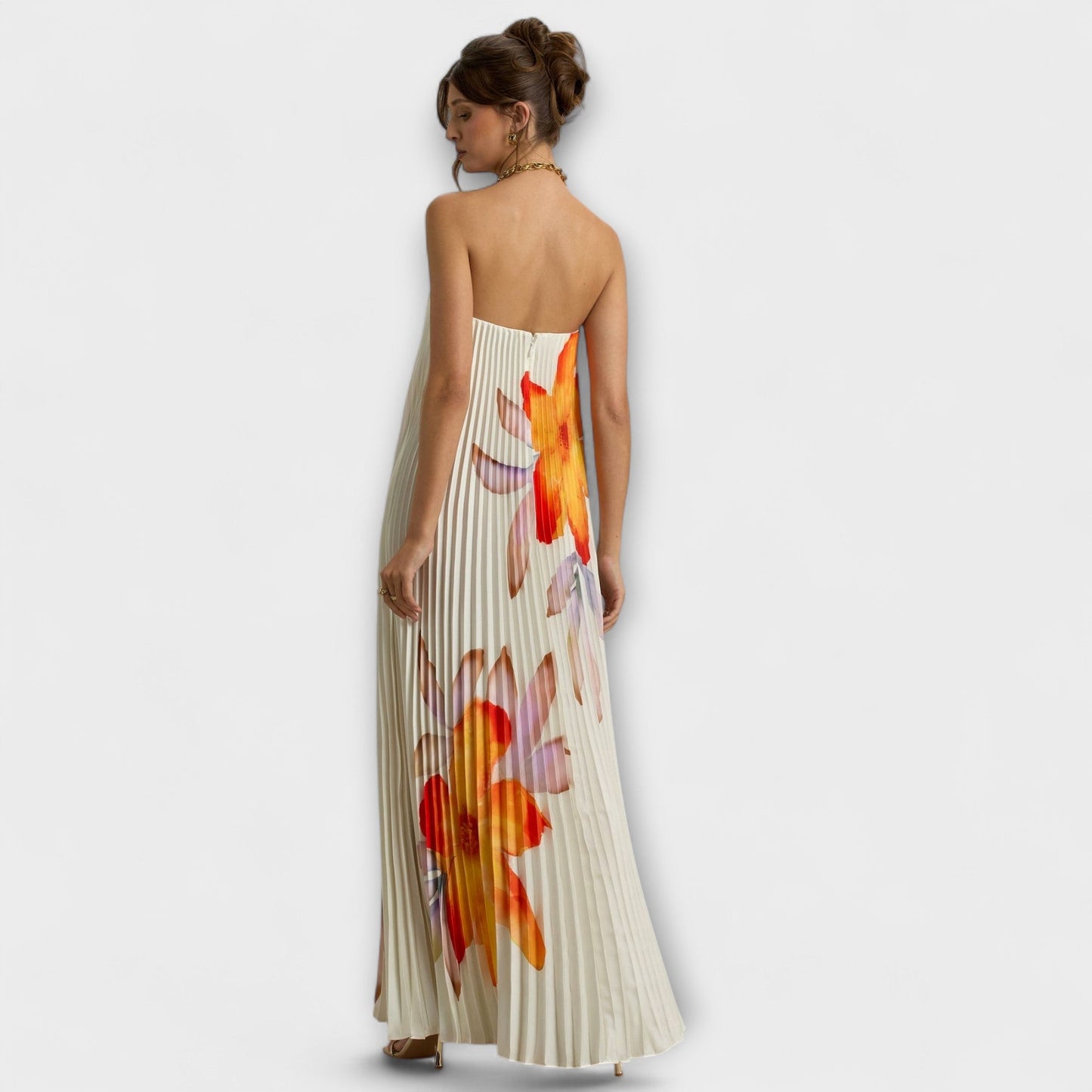 Robe Maxi Florale Orange Michelle pour Occasions Spéciales