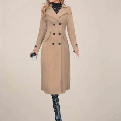 Manteau Long Croisé pour Femmes - Design Élégant avec Revers pour l'Automne & l'Hiver