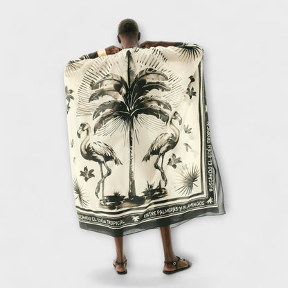 Melissa - Robe Maxi Kaftan Imprimé Flamant Rose Éclatant pour Plage