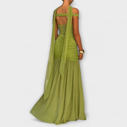Nicole - Robe Maxi Vert Olive à Décolleté en V pour Événements