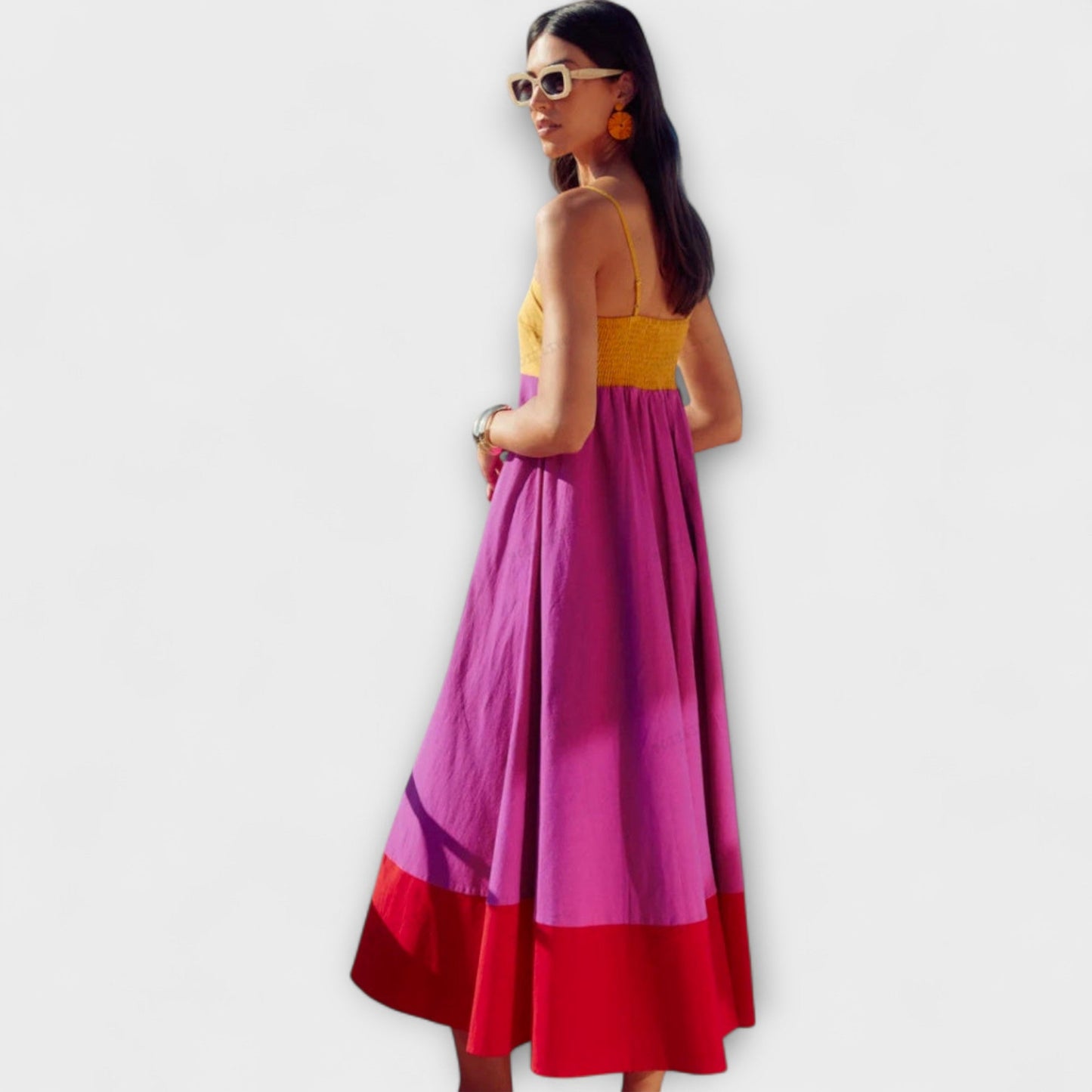 Robe Spaghetti à Blocs de Couleurs Chic pour Toutes Occasions