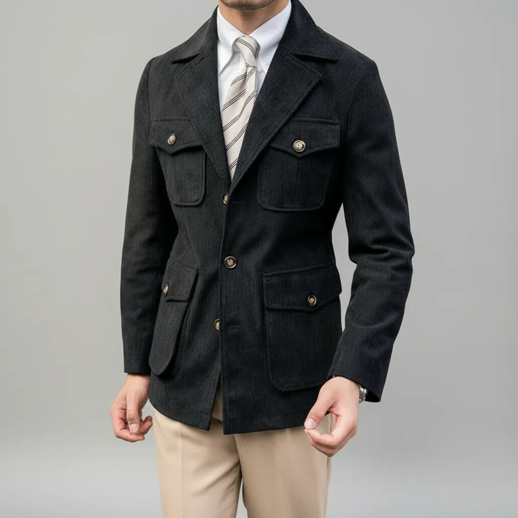 Blazer en Herringbone pour Hommes avec Accents Dorés