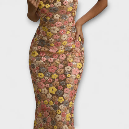 Robe Maxi à Sequins Florale Style Années 80 pour Occasions Spéciales