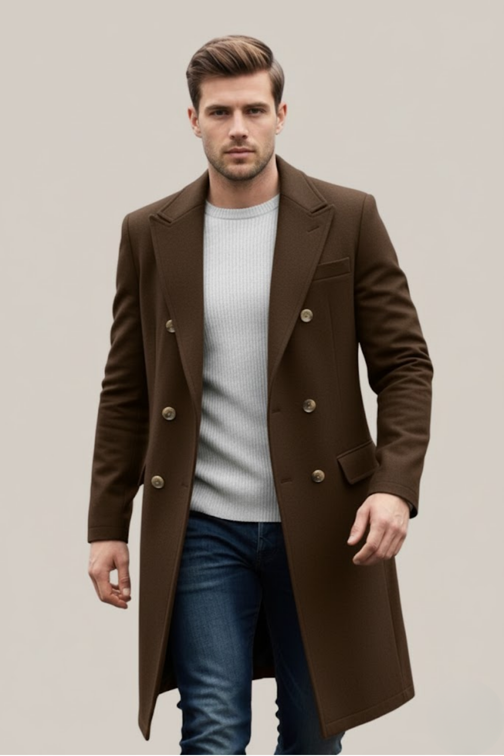 Manteau Long Croisé pour Homme – Élégance Chic pour Occasions Formelles & Décontractées
