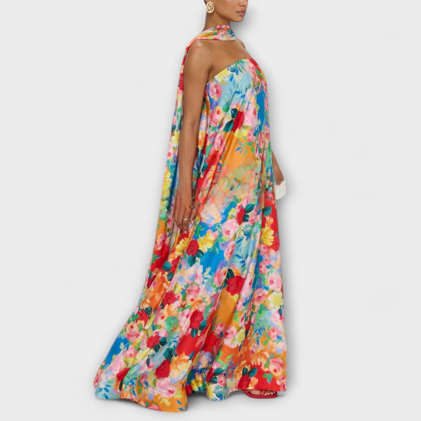 Robe Maxi Floral Sans Épaule pour Événements