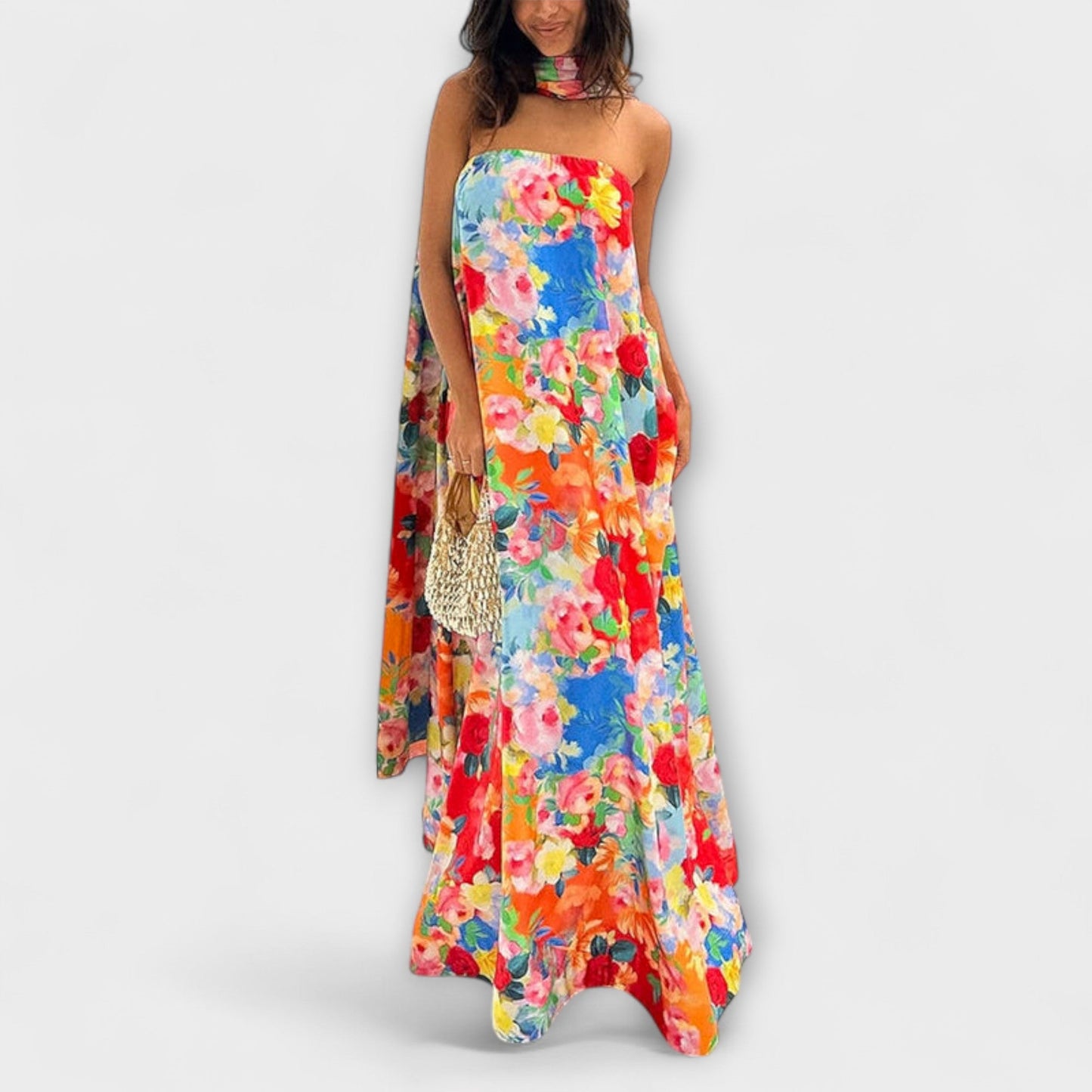 Robe Maxi Floral Sans Épaule pour Événements