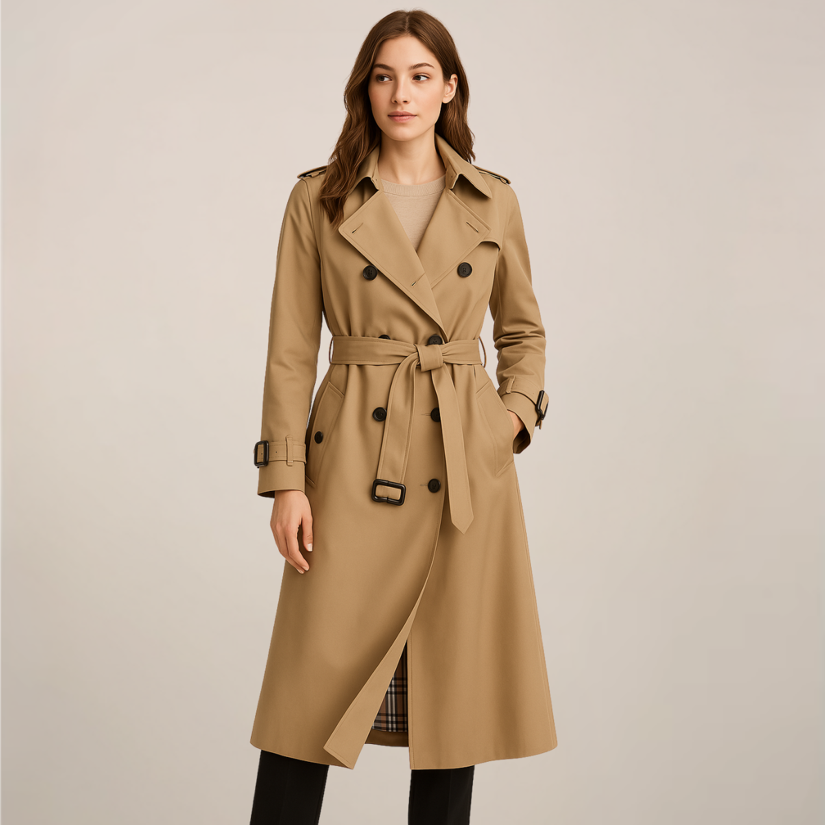 Manteau Trench Ceinturé Classique pour Femmes – Vêtements Extérieurs Élégants à Double Boutonnage