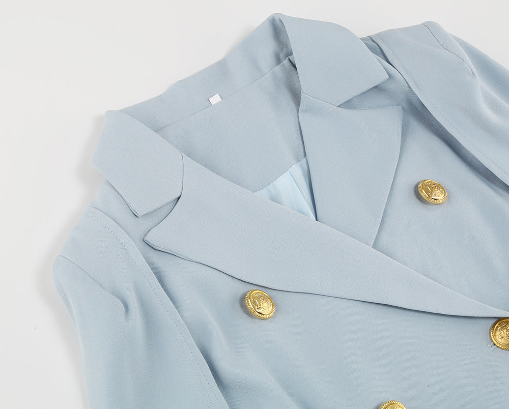 Robe Mini Blazer Cape Chic avec Ceinture et Accents Dorés