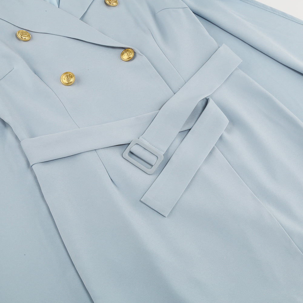 Robe Mini Blazer Cape Chic avec Ceinture et Accents Dorés