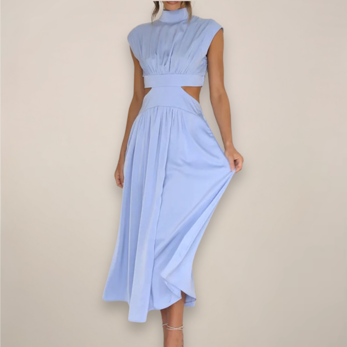 Robe Maxi Chic à Manches Courtes avec Taille Découpée