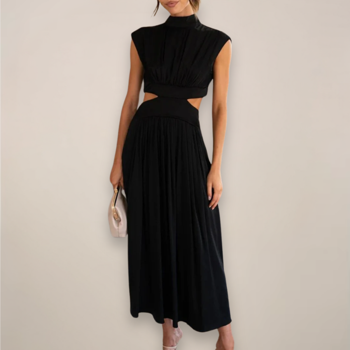 Robe Maxi Chic à Manches Courtes avec Taille Découpée
